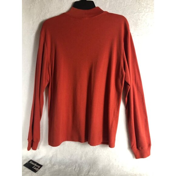 Southern Lady Womens Long Sleeve Mock Neck Top Rust Red L - Picture 7 of 10